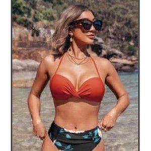 CupShe Orange Twist Bikini Top